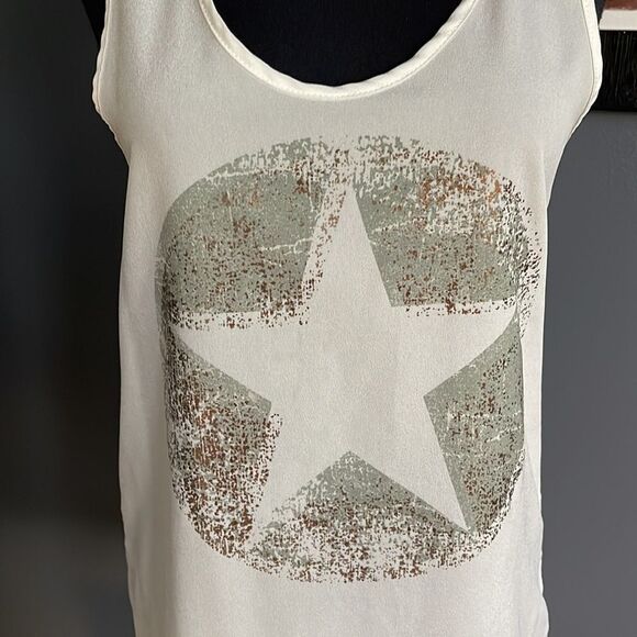 Stranded white crepe gray/metallic copper star logo long racerback tank. Small. - Picture 2 of 6